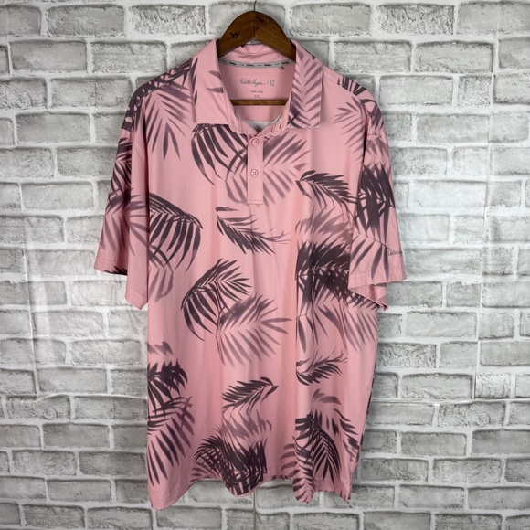 Walter Hagen Light Pink Palm Leaves AOP Performance Golf Polo Mens 2XL Stretch - Picture 2 of 6